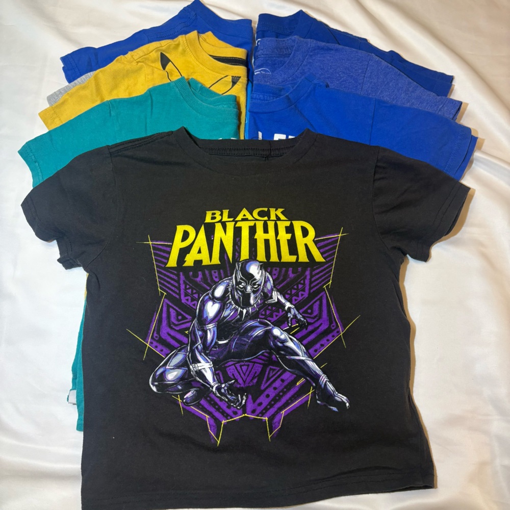Kids Graphic Tees Bundle of 7 - Black Panther, Pikachu, Sonic, Baby Yoda, Sponge